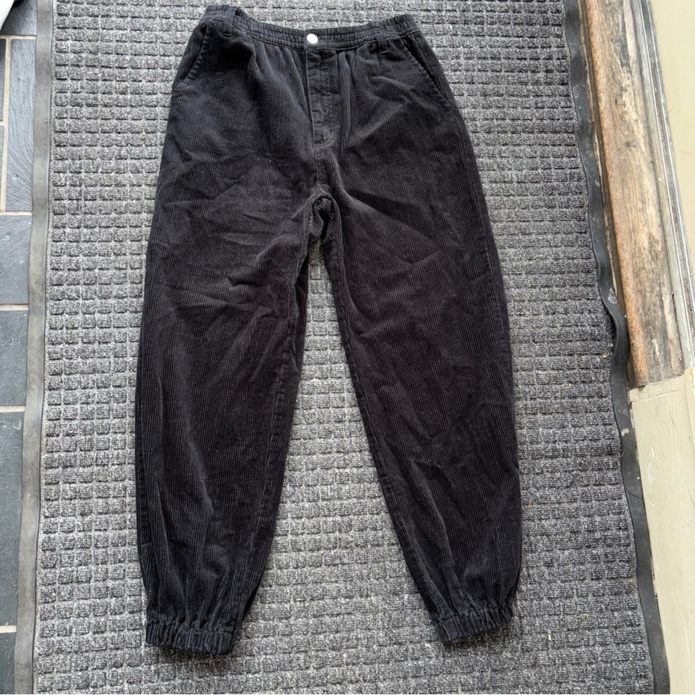 Forever 21 black Corduroy Jogger Pants 12” rise elastic ankle button fly large